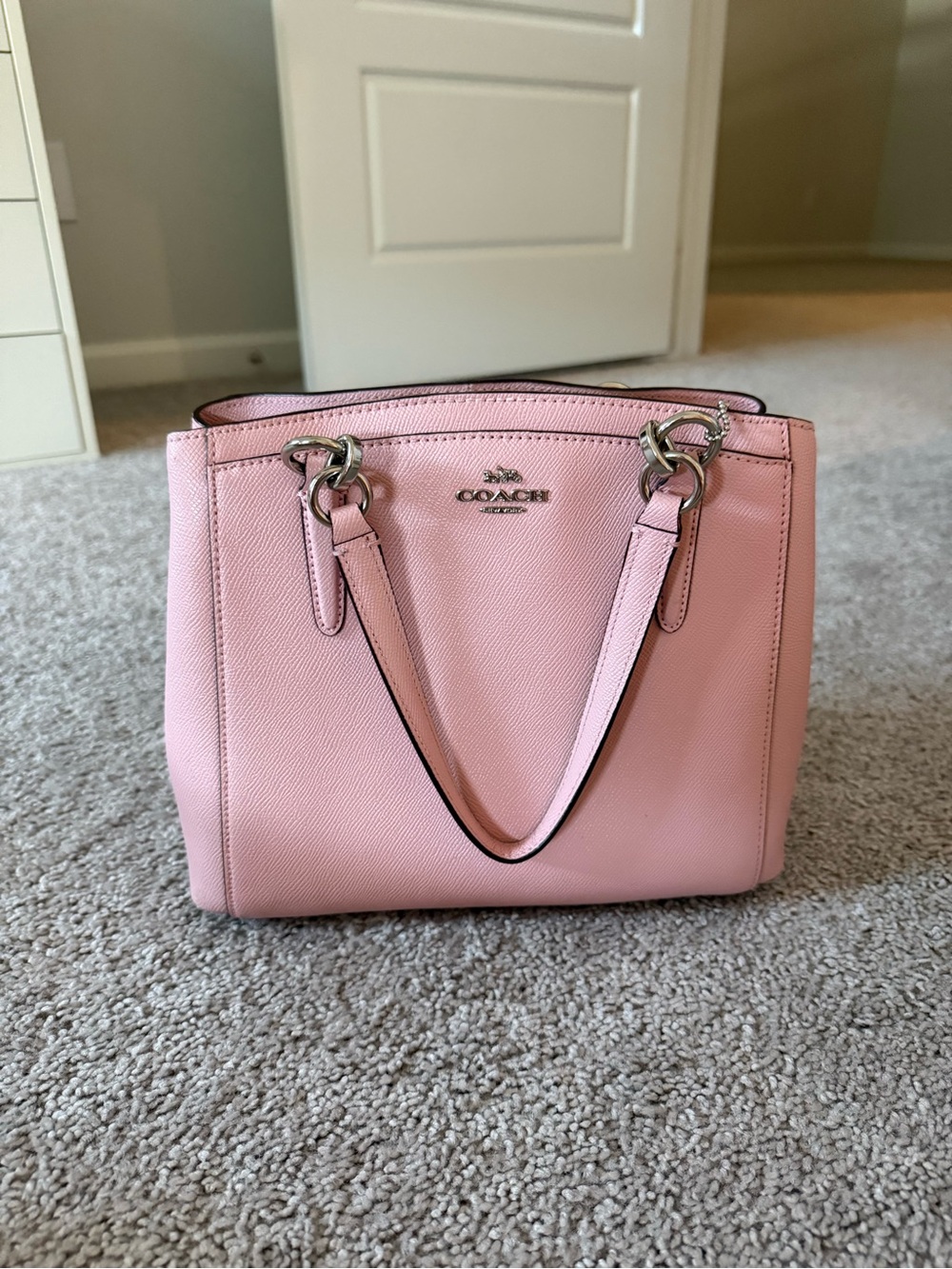 Coach Pink Leather Tote Shoulder Bag with Silver Hardware